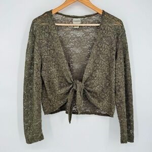 Chico's Olive Lace Tie-Front Shrug